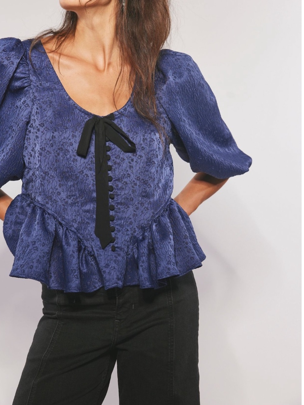 NWT Free People Pamela Bow Top in Oceana Combo